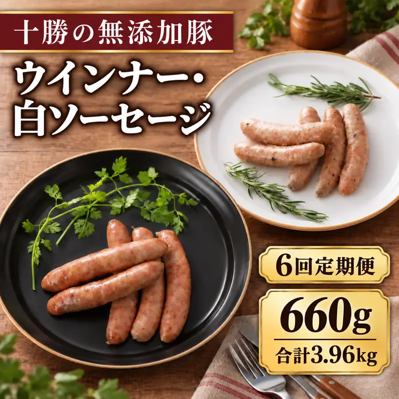 6ヵ月定期便 十勝の無添加豚 ウインナー・白ソーセージ 30本前後セット(各110g×3) 計660g ［うらがみミート］ 無塩せき 保存料・結着剤不使用【 ウインナー ソーセージ 詰め合わせ 肉 豚 国産 惣菜 おつまみ 料理 加工品 北海道 十勝 幕別 】