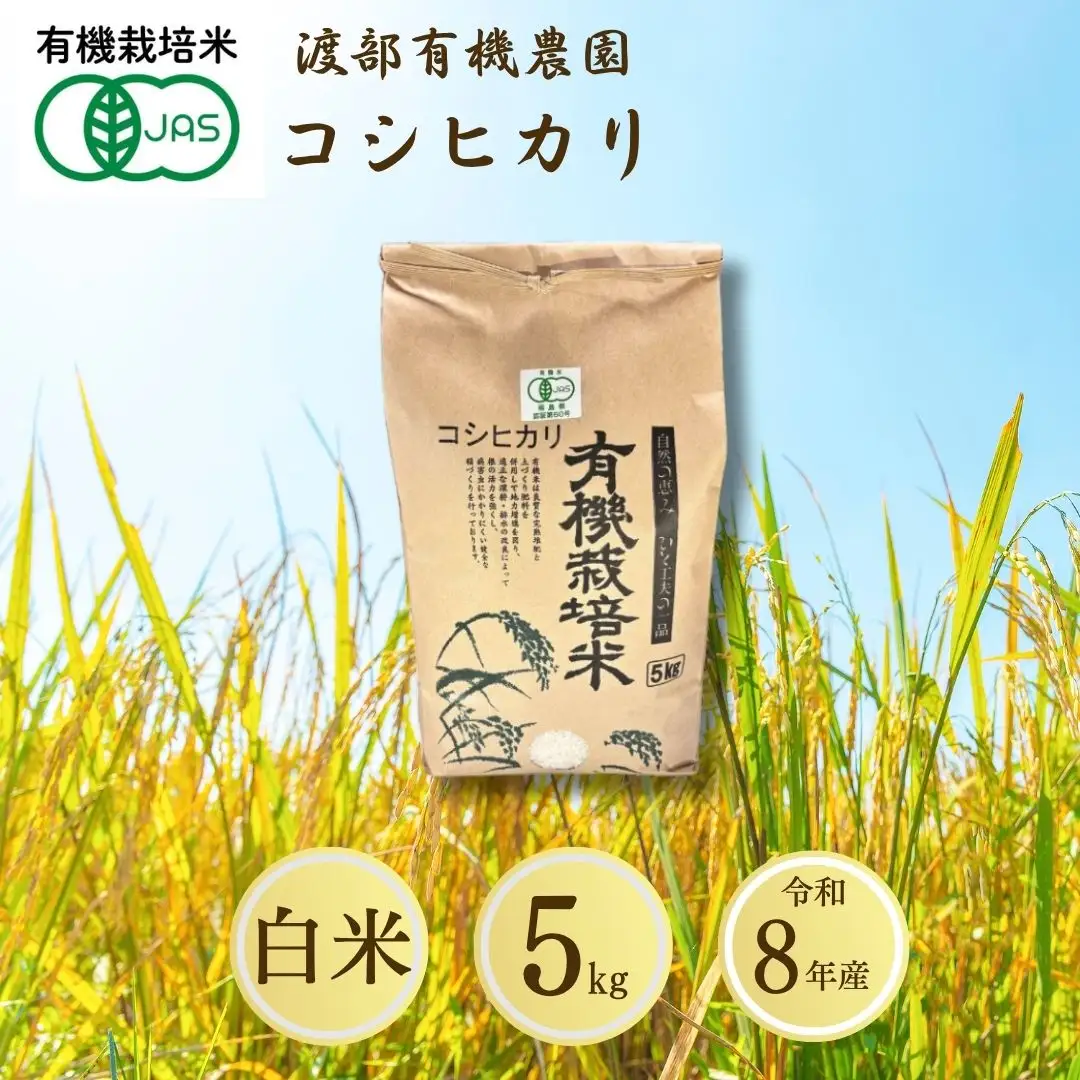【先行予約】コシヒカリ 白米 5kg JAS有機米 令和8年産 | 渡部有機農園 福島産コシヒカリ