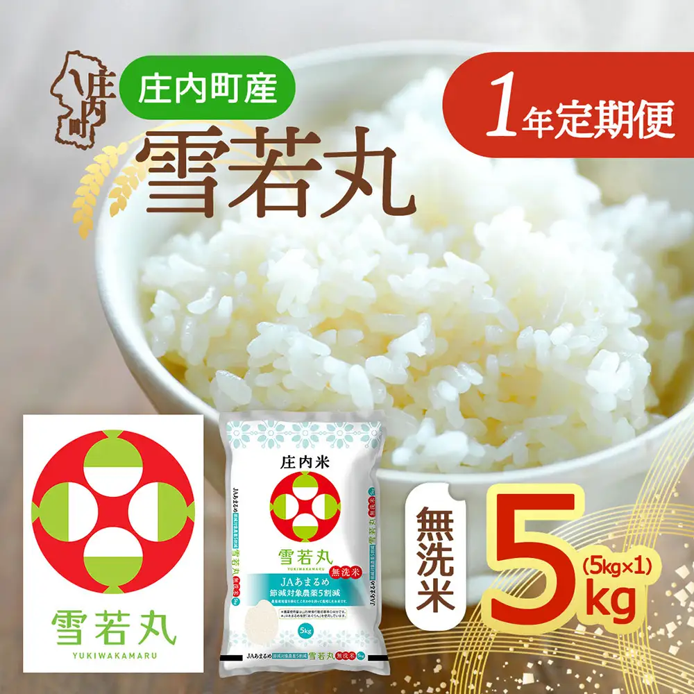 【定期便】＜令和8年産/9年産＞雪若丸 無洗米 5kg×1年間 毎月お届け 山形県庄内町産 余目産 庄内米 ブランド米 米 ブランド米 米 お米の定期便 粒立ち しっかり食感 食べ応え抜群 粘り 控えめ 硬め ごはん【11月中旬発送】