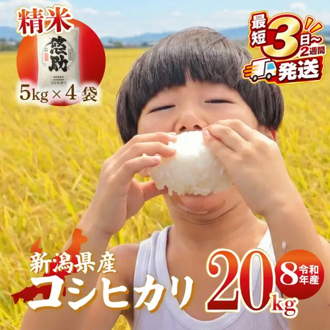 最短3日発送 新米 コシヒカリ 20kg 新潟県産 特別栽培米 単品 コンテスト 入賞 新潟 ふるさと納税 米 お米 特別栽培 白米 米 お米 こめ コメ ライス ご飯 ごはん 美味しい 贈り物 国産 新潟県 新発田市 お取り寄せ 産地直送 kwsKH008_01_F