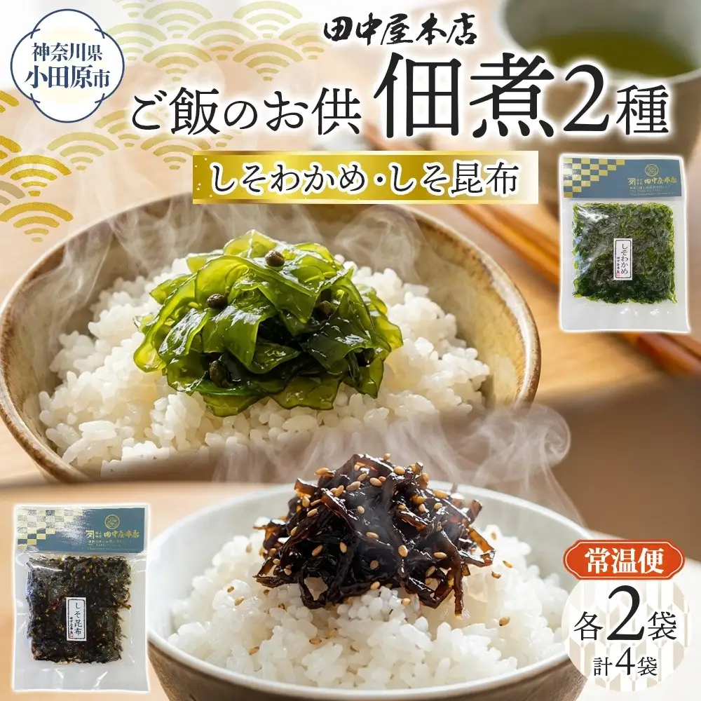 ご飯のお供 つくだ煮2種セット しそわかめ しそ昆布 各2袋 田中屋本店佃煮 わかめ 国産 茎わかめ 昆布 しそ 紫蘇 ご飯のお供 おにぎり お茶漬け 惣菜 おかず 和食 トッピング サラダ 老舗 ギフト 贈り物 朝食 弁当 おつまみ 小田原市 神奈川県