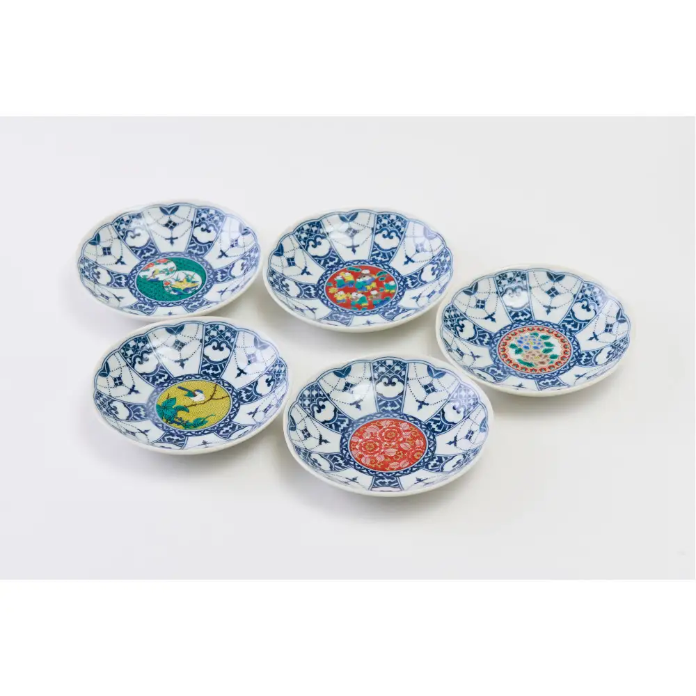 ４号皿揃　染付瓔珞文時代画風