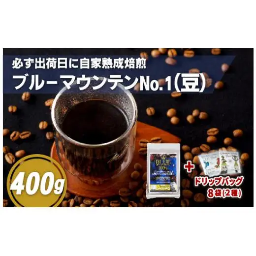 必ず出荷日に自家熟成焙煎ブルーマウンテンNo.1豆(400g)＋ドリップ