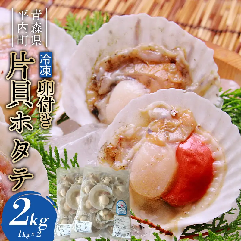 冷凍 卵付き片貝ホタテ 2kg【亀田商店】 ほたて ホタテ貝 帆立 貝柱 魚介 下処理済み バーベキュー BBQ おすすめ 青森県 平内町 F21J-397