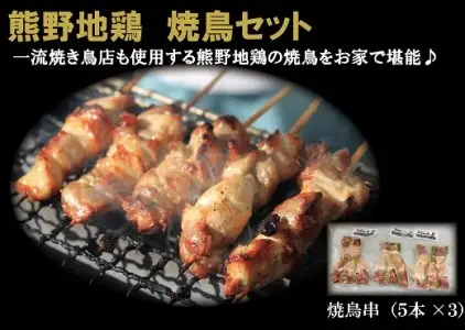 地鶏 熊野地鶏 焼鳥セット 5本×3P【frsn0012】