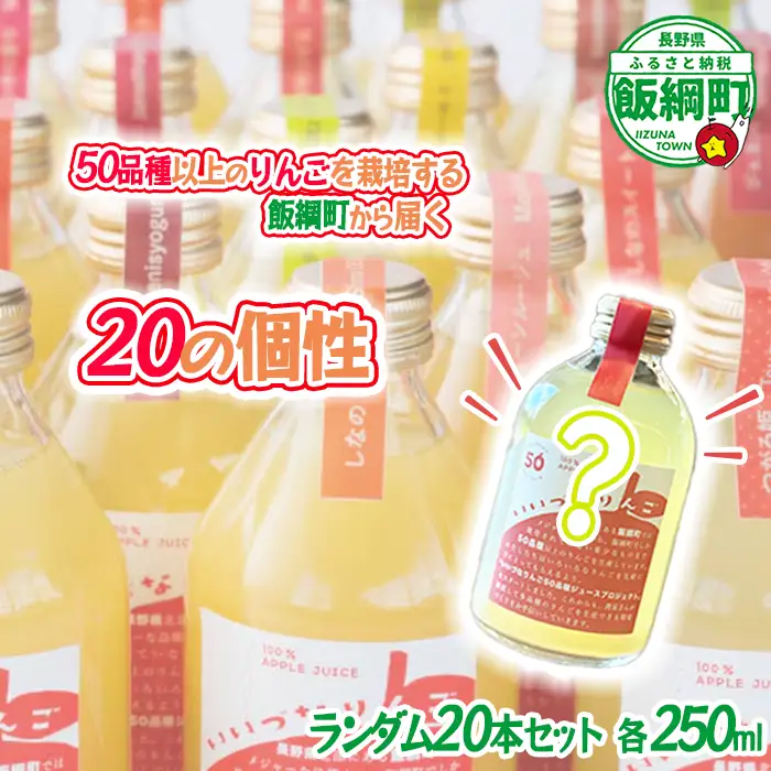 ミステリーりんごジュース 信州 飯綱産りんごジュース【 品種おまかせ 】 250ml × 20本 いいづなりんご50品種りんごジュース 泉が丘喫茶室 飲料 果汁飲料 りんご リンゴ 林檎 ジュース 100% ストレート 50品種 いいづなコネクト EAST 長野県 飯綱町 [2152]