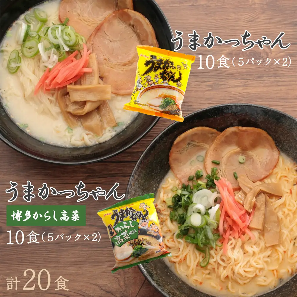 豚骨ラーメン うまかっちゃん 10食(5パック×2/うまかっちゃん 博多辛子高菜 10食(5パック×2)セット[H0237]