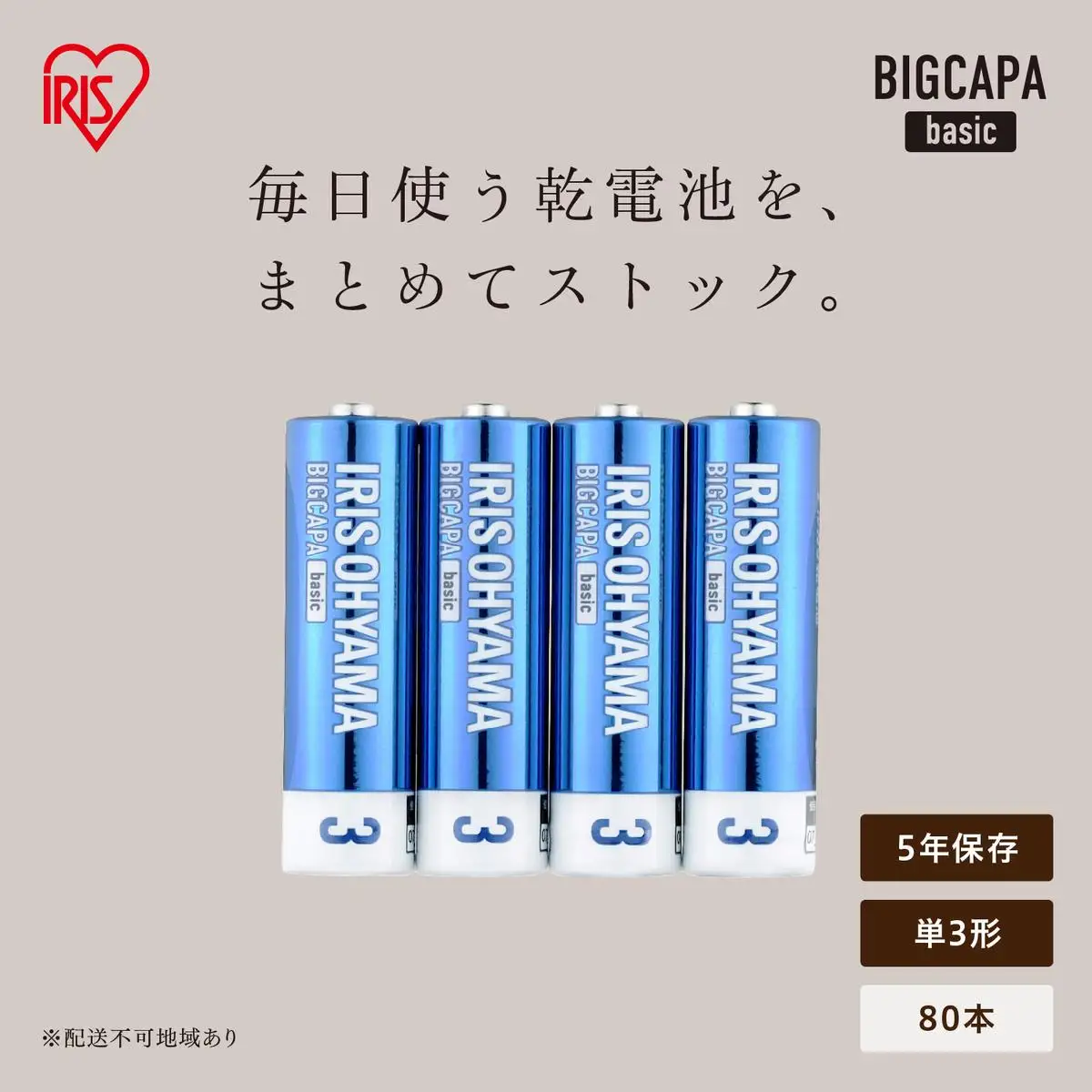 アルカリ乾電池 単3形 80本（4本パック×20個セット） BIGCAPA basic