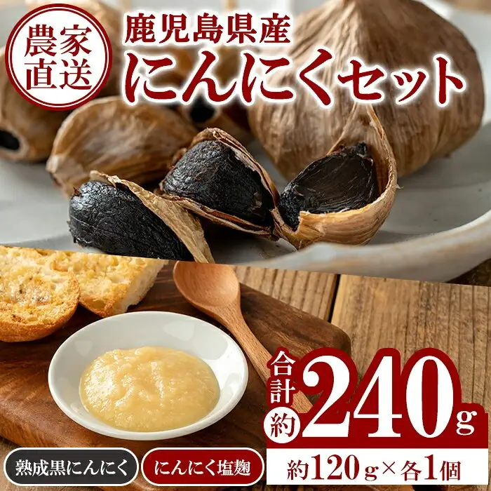 鹿児島県産 にんにくセット(合計約240g / 熟成黒にんにく：約120g・にんにく塩麹：約120g) 国産 ガーリック 発酵【悠希農園】A93004