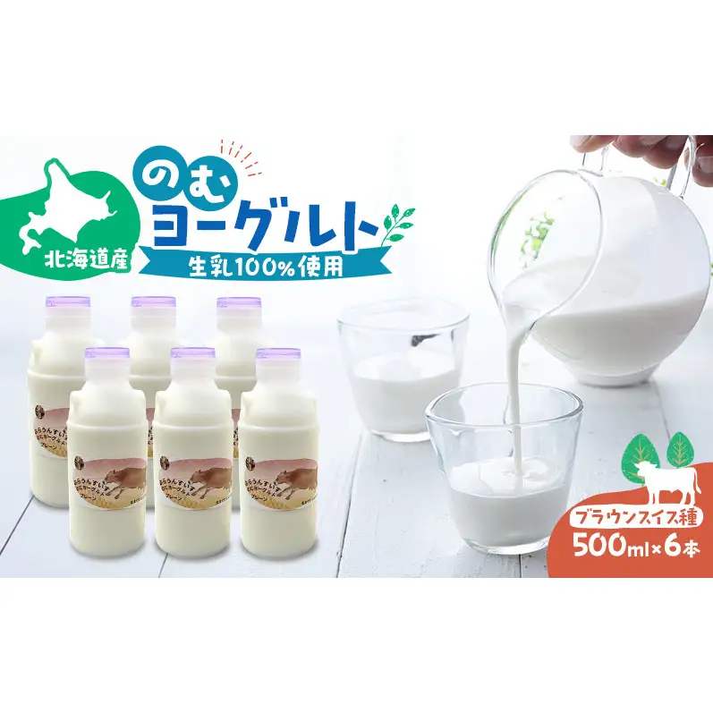 のむヨーグルト 生乳100%使用 500ml×6本 北海道産 ブラウンスイス種 [i・ふぁーむ] 【 飲むヨーグルト 牧場直送 幕別 プレーン 濃厚 牛 朝食 】