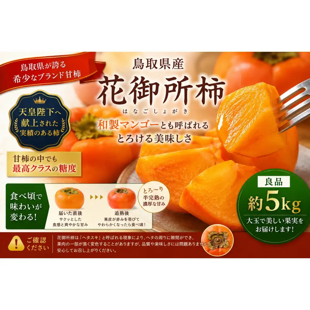 【先行予約】【鳥取市産・良品】花御所柿 約5kg｜甘柿最高クラスの糖度 追熟でとろける食感 和製マンゴーとも称される希少ブランド柿