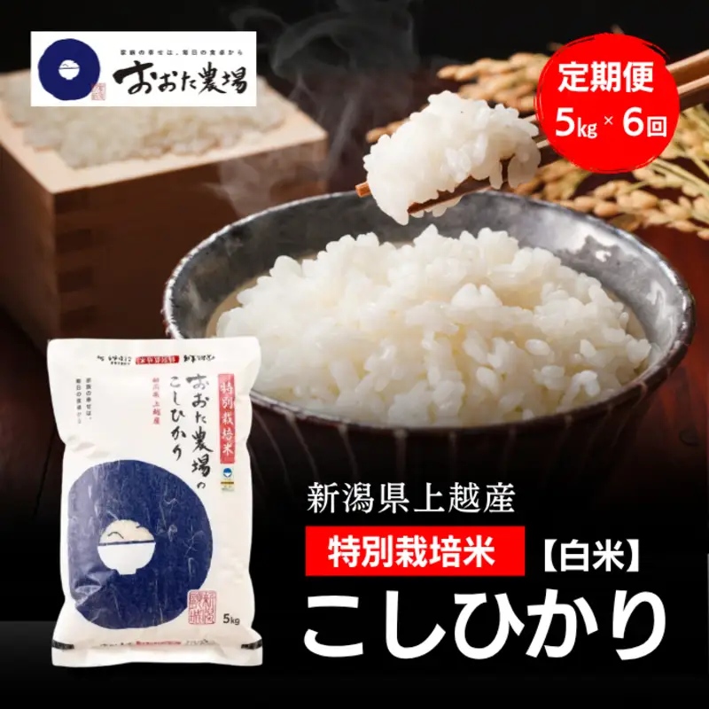 令和8年産 新潟県上越産 特別栽培米 コシヒカリ 定期便 5kg×6回 計30kg 【白米】 従来品種 こしひかり 新米 おおた農場 上越市