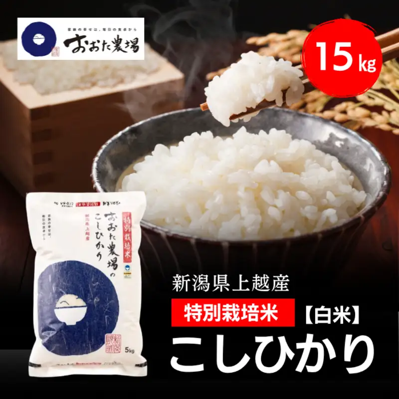 令和8年産 新潟県上越産 特別栽培米 コシヒカリ 15kg 15キロ（5kg×3） 【白米】 従来品種 こしひかり 新米 おおた農場 上越市