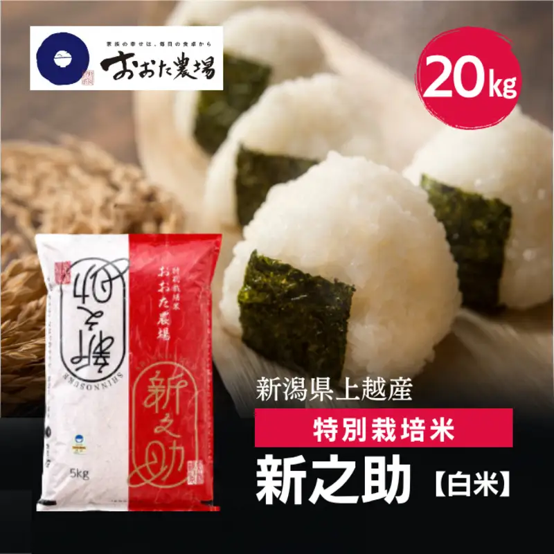 令和8年産 新潟県上越産 特別栽培米 新之助 20kg 20キロ（5kg×4） 【白米】 しんのすけ 新米 おおた農場 上越市