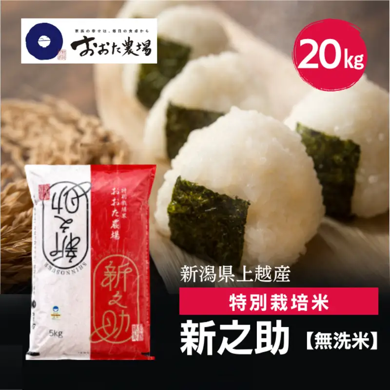 令和8年産 新潟県上越産 特別栽培米 新之助 20kg 20キロ（5kg×4） 【無洗米】 しんのすけ 新米 おおた農場 上越市