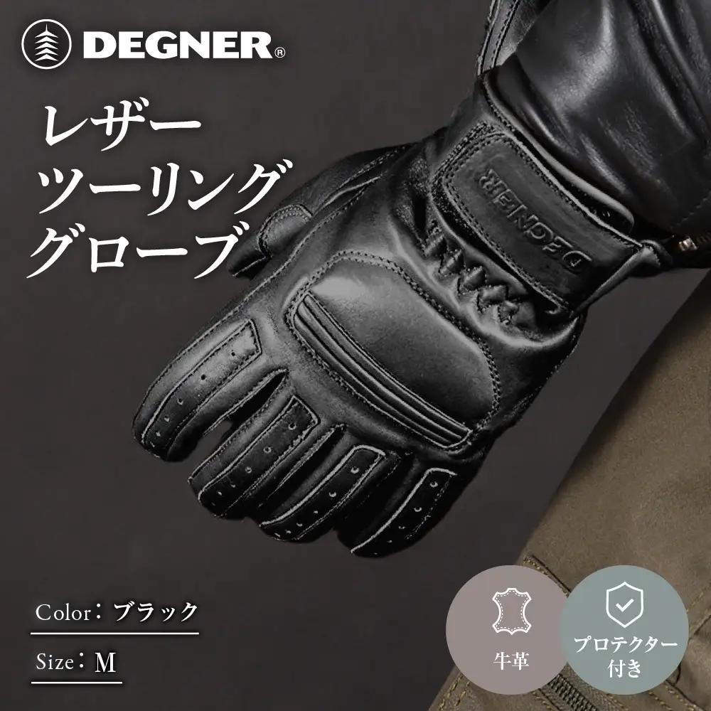 レザーツーリンググローブ ブラック M 手袋 京都 デグナー [TG-53]