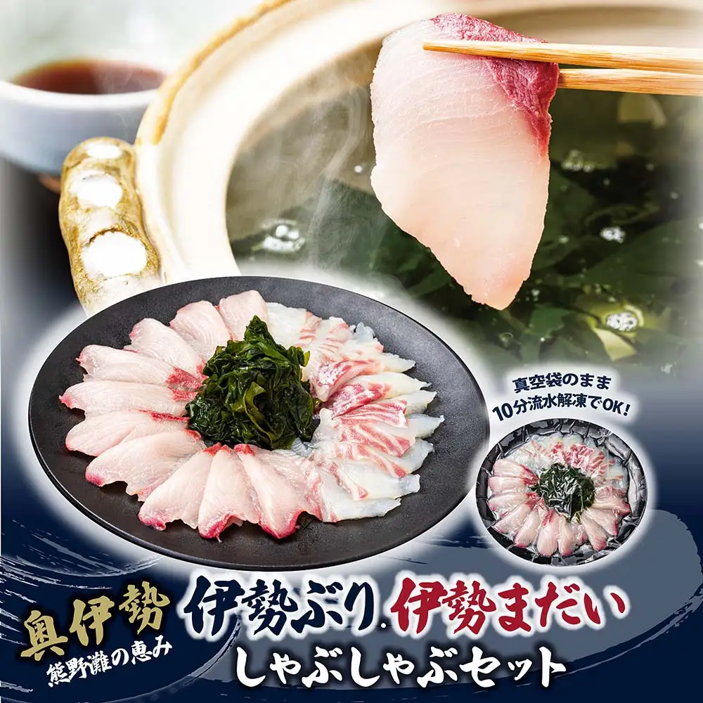（冷凍）【１月第４週発送】伊勢ぶり 伊勢まだい しゃぶしゃぶ セット 食べ比べ 選べる配送月 約200g ／ 2人前 3人前 鰤 ブリ 真鯛 鯛 タイ ひろめ付 冷凍 年内配送 年末 お取り寄せ 海鮮 魚 ギフト 鍋 海産物 水産物 三重県 大紀町