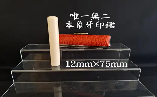 高級本象牙印鑑　長丈（選べる印鑑ケース　印伝柄またはトカゲ（赤・黒）ケース　別珍ケース付き）12.0mm×75.0mm　はんこ ハンコ 実印 銀行印 認印 オーダー