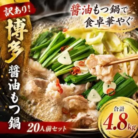 訳あり!博多醤油もつ鍋　20人前セット 合計4.8kg(水巻町)【配送不可地域：離島】【1767691】