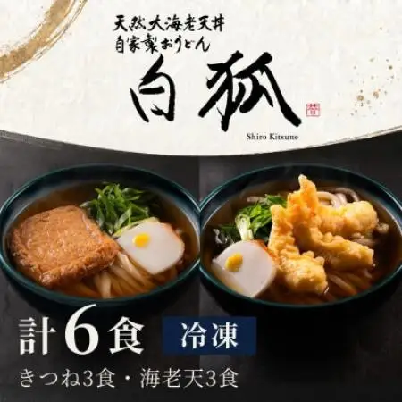 冷凍うどん 6食 きつね3食 海老天3食 白狐 麺と出汁と具の三位一体 大阪うどん 手鍋調理 自家製【配送不可地域：離島】【1778171】