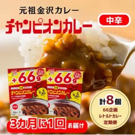 【3ヵ月毎定期便】チャンピオンカレーレトルト246g中辛8個入全2回【4092773】