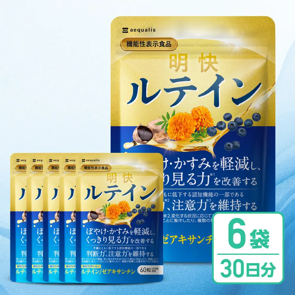 明快ルテイン 6袋 ルテイン サプリメント 見ると認知をケアする機能性表示食品 ブルーベリー DHA
