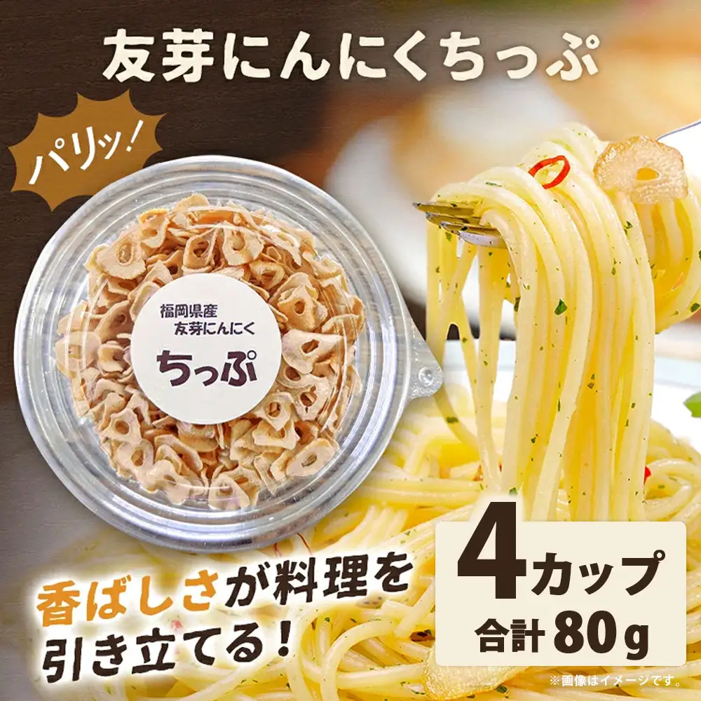 友芽にんにくちっぷ 4個 にんにく ガーリックチップ 友芽にんにく ガーリック にんにくスライス 調味料 トッピング サラダ パスタ ラーメン カレー 炒め物 長期保存 便利