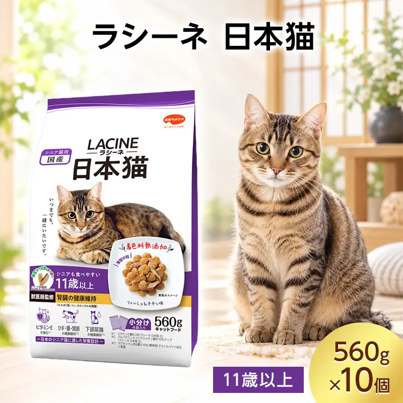 ラシーネ 日本猫 11歳以上 560g ケース販売 ペットフード 猫 ネコ ねこ キャット ペット 静岡 袋井市
