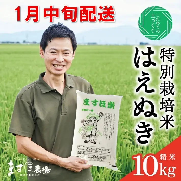 SB1129　1月中旬配送／令和8年産【精米】　特別栽培米『はえぬき』 10kg(5kg×2袋)［減農薬・減化学肥料］ MA
