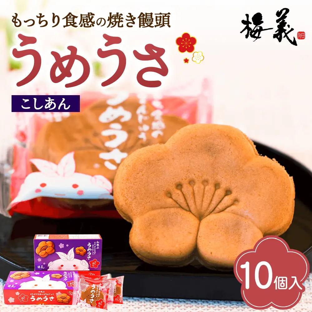 焼き 饅頭 「うめうさ」10個入り もっちり生地と上品なこしあんの和菓子 有田銘菓【梅義】(B1201-1)