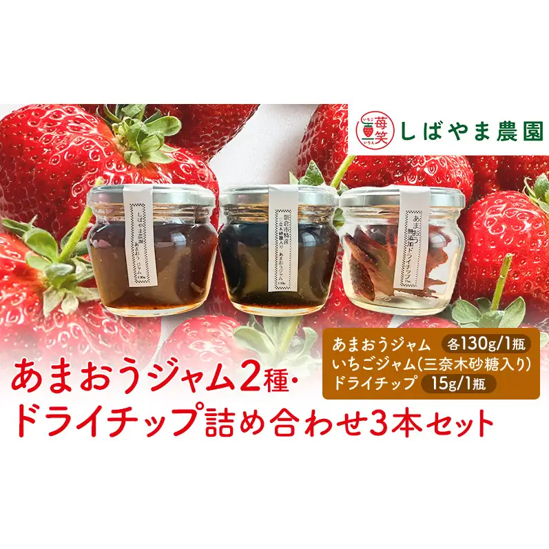 福岡県朝倉産 あまおうジャム2種（各1瓶）ドライチップ（1瓶）詰め合わせセット