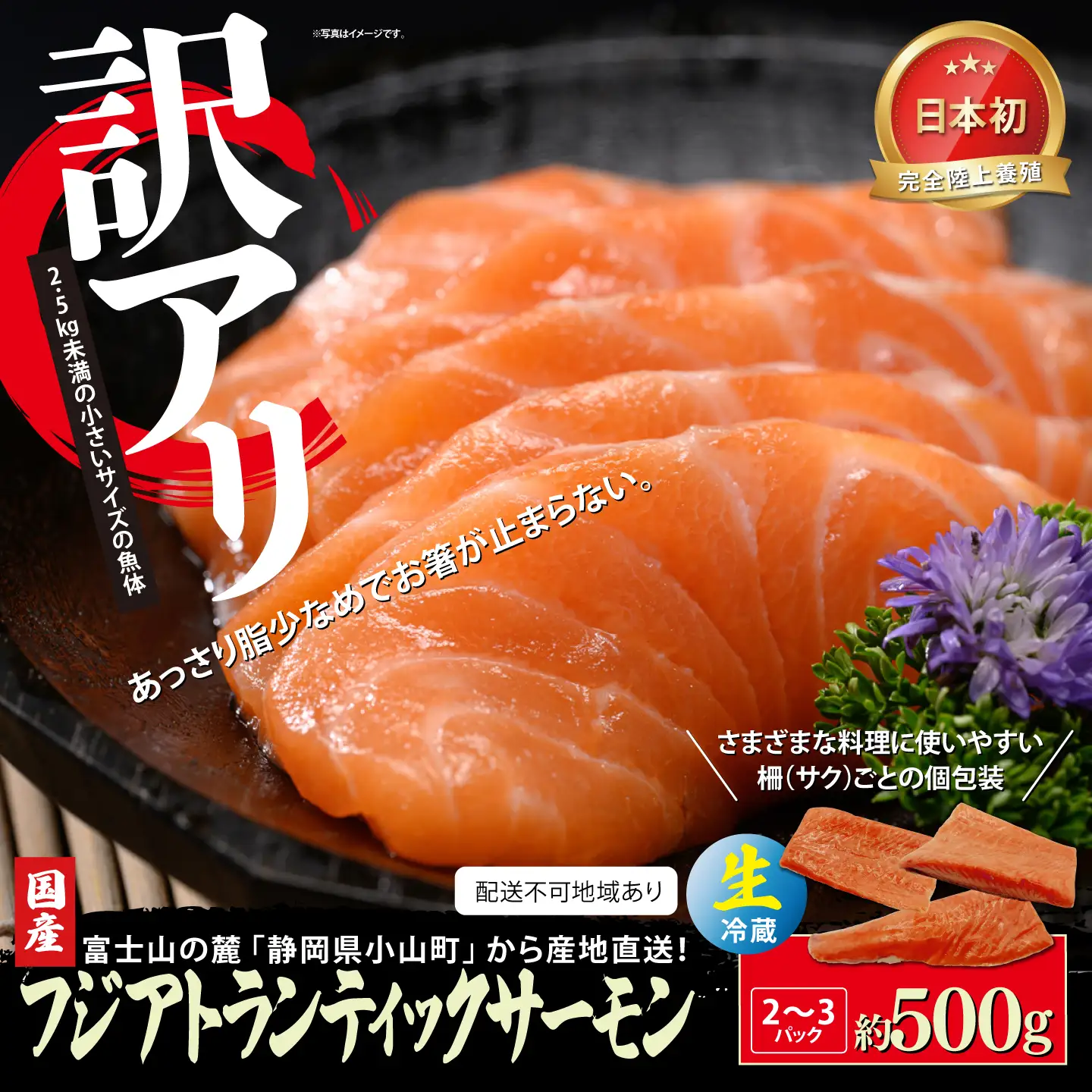 フジアトランティックサーモン 訳あり 生・冷蔵 2～3P 約500g 国産サーモン