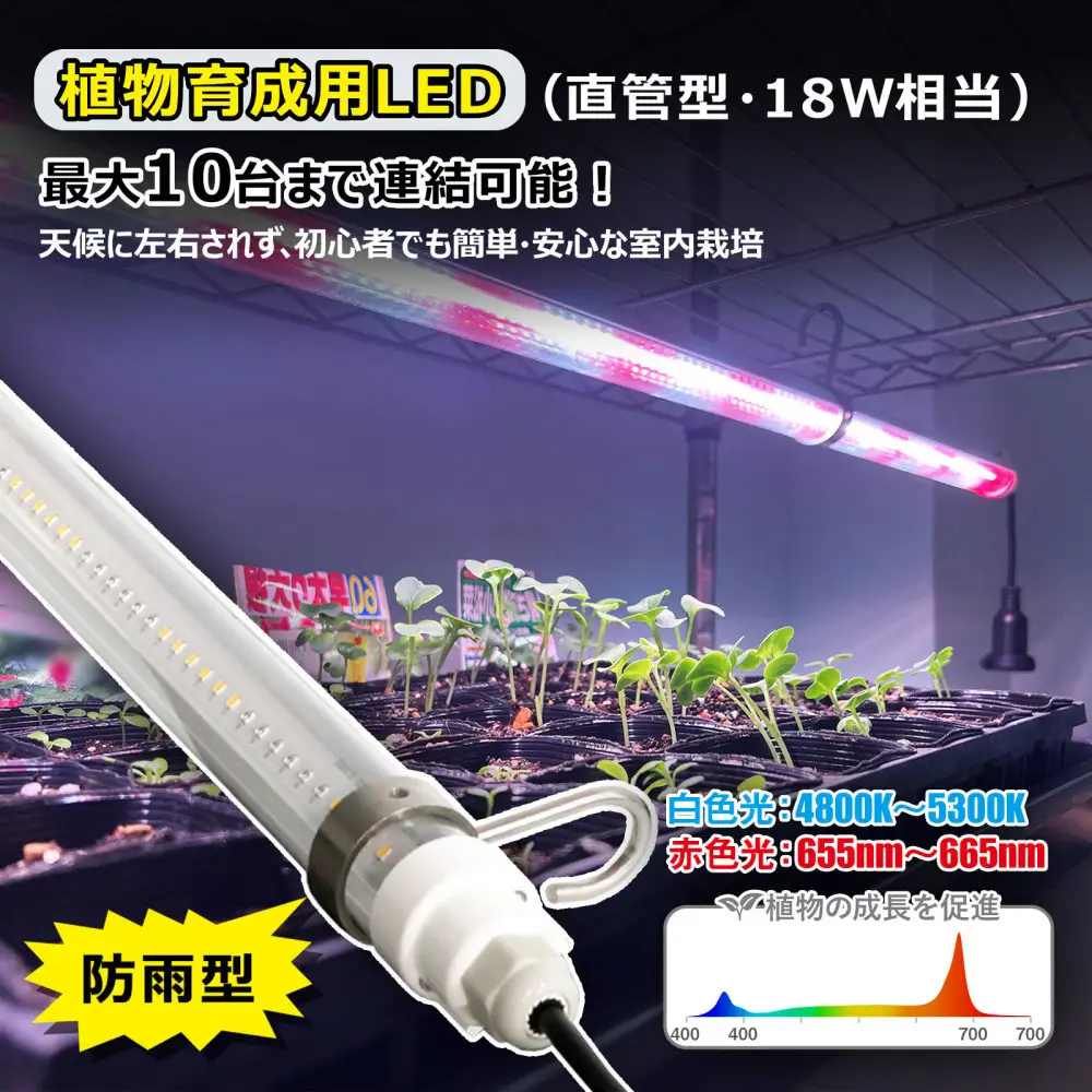植物育成用LED直管ライト 複数連結可能　簡単設置 SL-G120P
