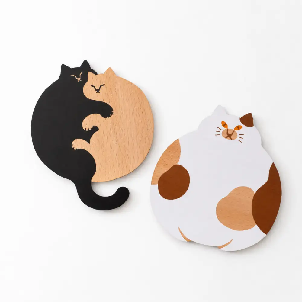 Ten＆O　木製コースター　ねこまみれ 「添い寝・香箱座り」　各1枚 合計2枚入り