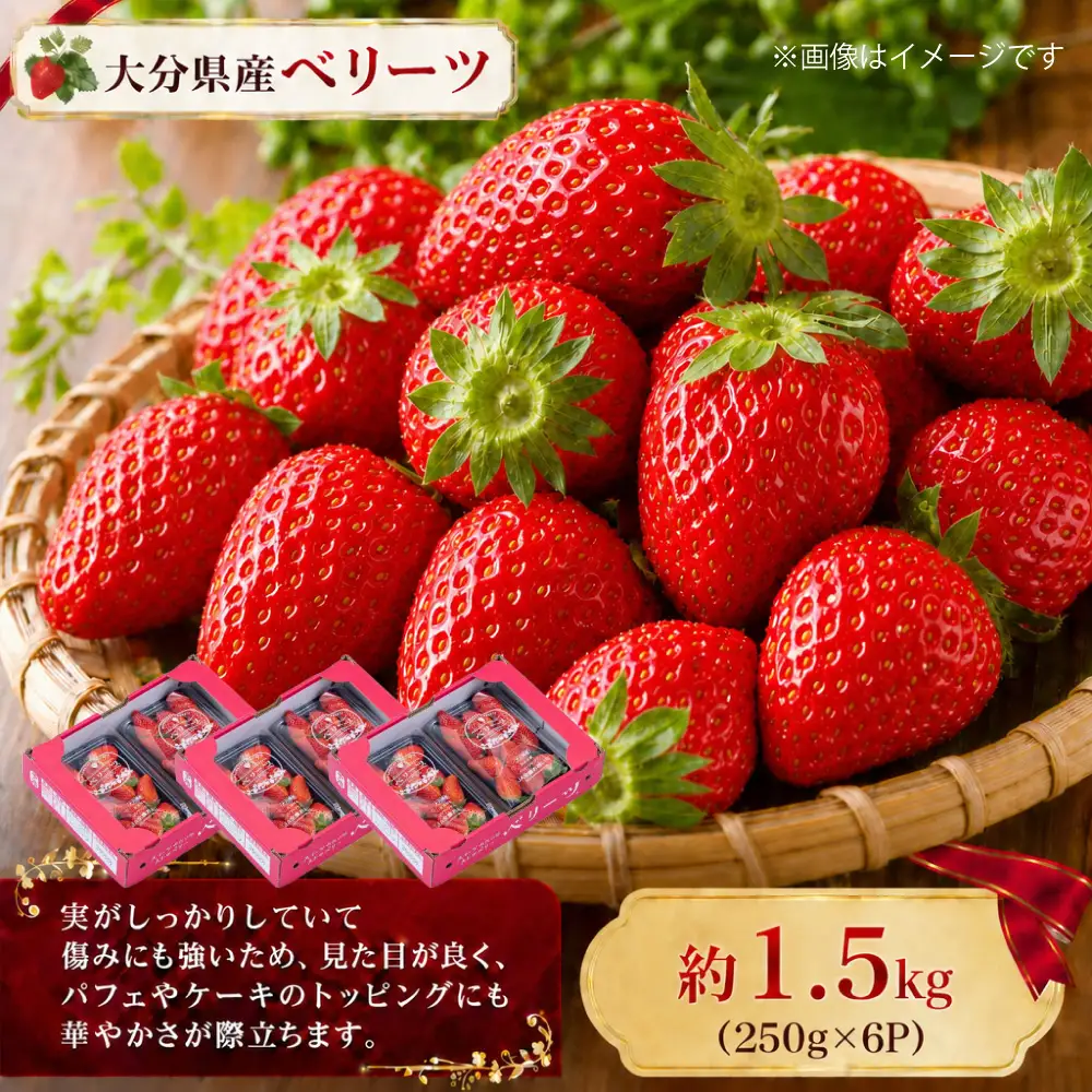 ⼤分県産 ベリーツ （ 約250g × 6パック ） （ 九重町 ） 計約1500g いちご 果物 フルーツ 果実 果肉 果汁 トッピング 国産 冷蔵 【 2027年2⽉上旬～3月下旬まで順次発送予定 】
