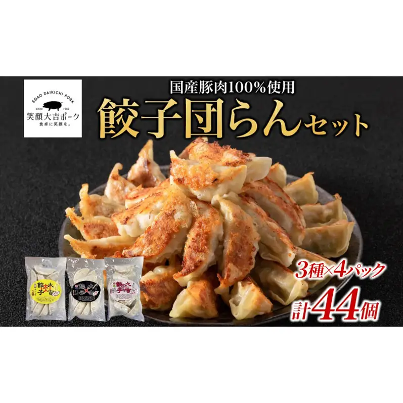 笑顔大吉ポーク 餃子団らんセット 餃子 3種 計44個 国産 豚肉 ブランド豚 肉餃子 餃子 惣菜 おかず 中華 点心 晩酌 ご飯のお供 手軽 夕食 贈り物 ギフト ご当地 株式会社ヒラノ 千葉県 成田市