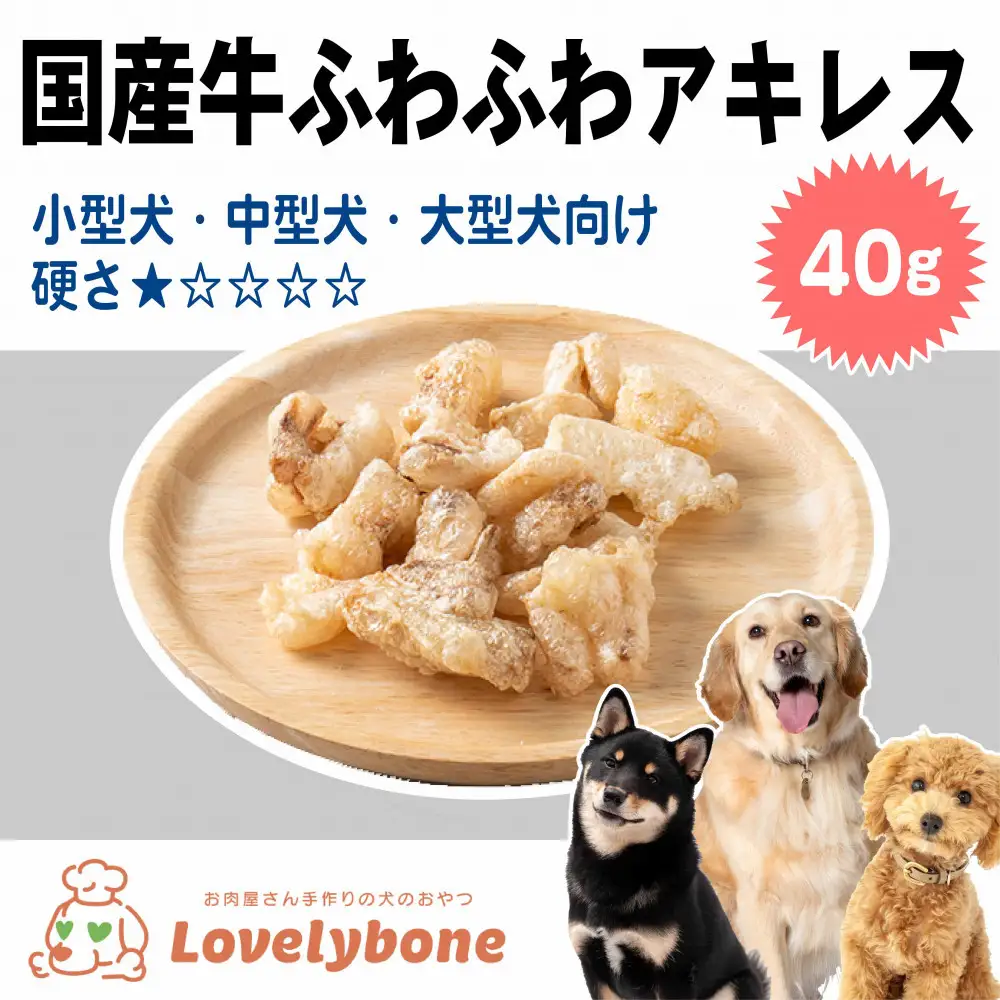 精肉店がこだわった　犬のおやつ【硬いのが苦手なワンちゃんでも◎】国産牛ふわふわアキレス 40g 無添加 手作り　Lovelybone