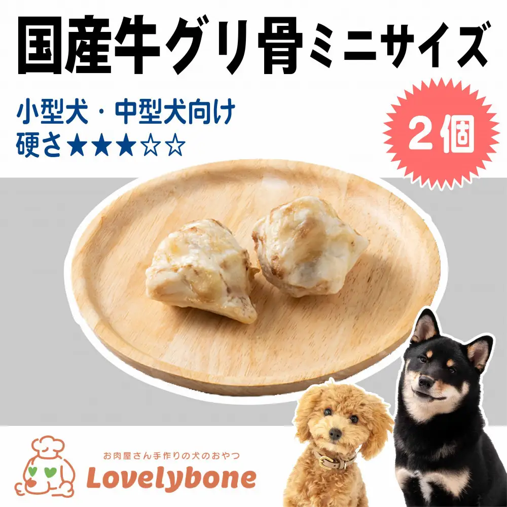 精肉店がこだわった　犬のおやつ【小・中型犬におすすめ】国産牛グリ骨ミニサイズ 2個 無添加 手作り　Lovelybone