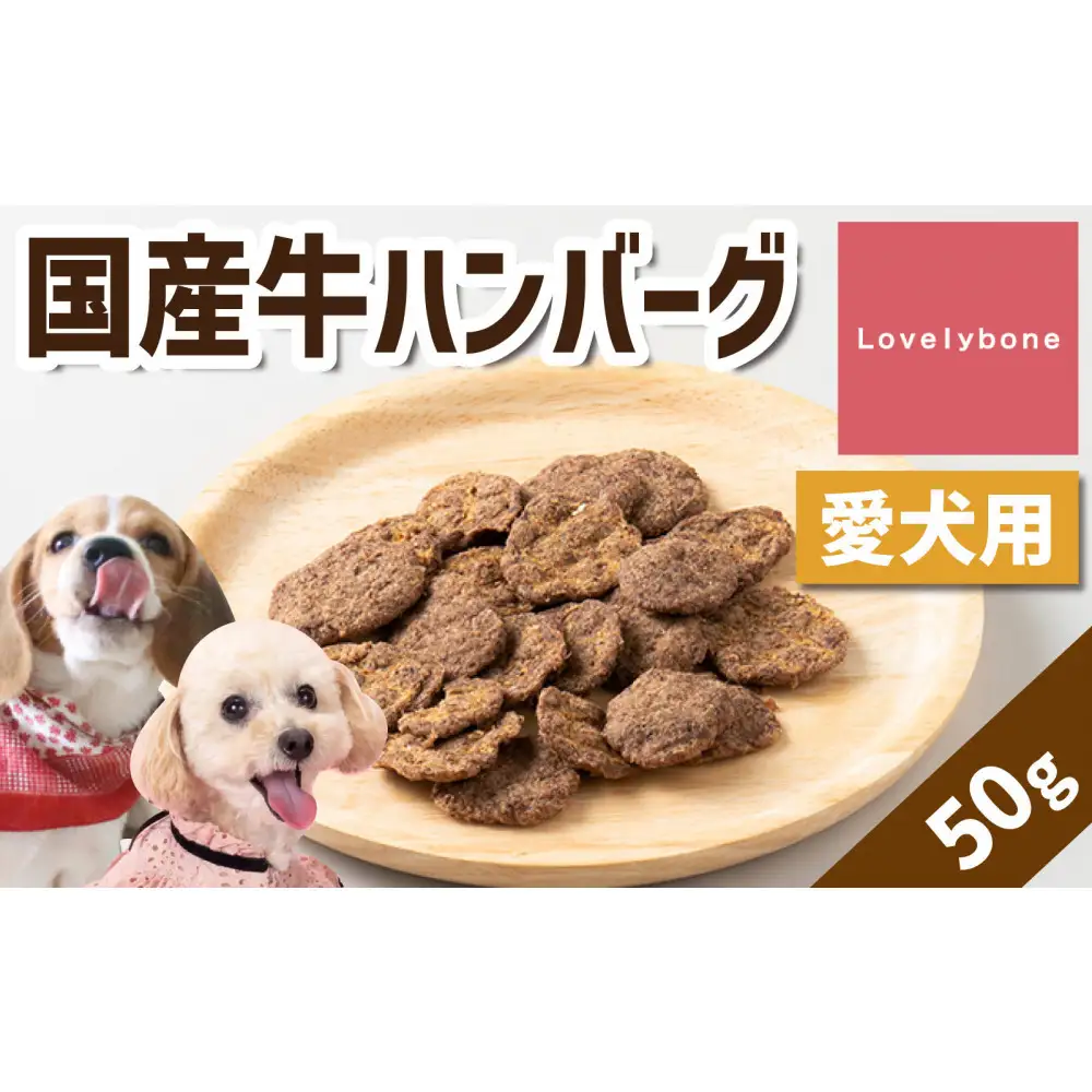 精肉店がこだわった【柔らかく食べやすい◎】国産牛ハンバーグ　50ｇ　無添加 お肉屋さん　手作り　犬のおやつ　Lovelybone