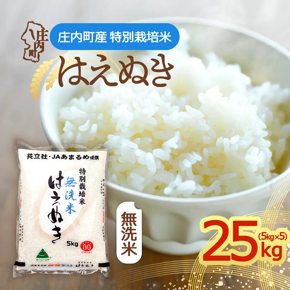 【令和8年産】特別栽培米 はえぬき 無洗米 25kg 5kg×5袋 庄内町産 余目産 余目町農協 あまるめ ブランド米 米 国産 単一原料米 山形 庄内平野