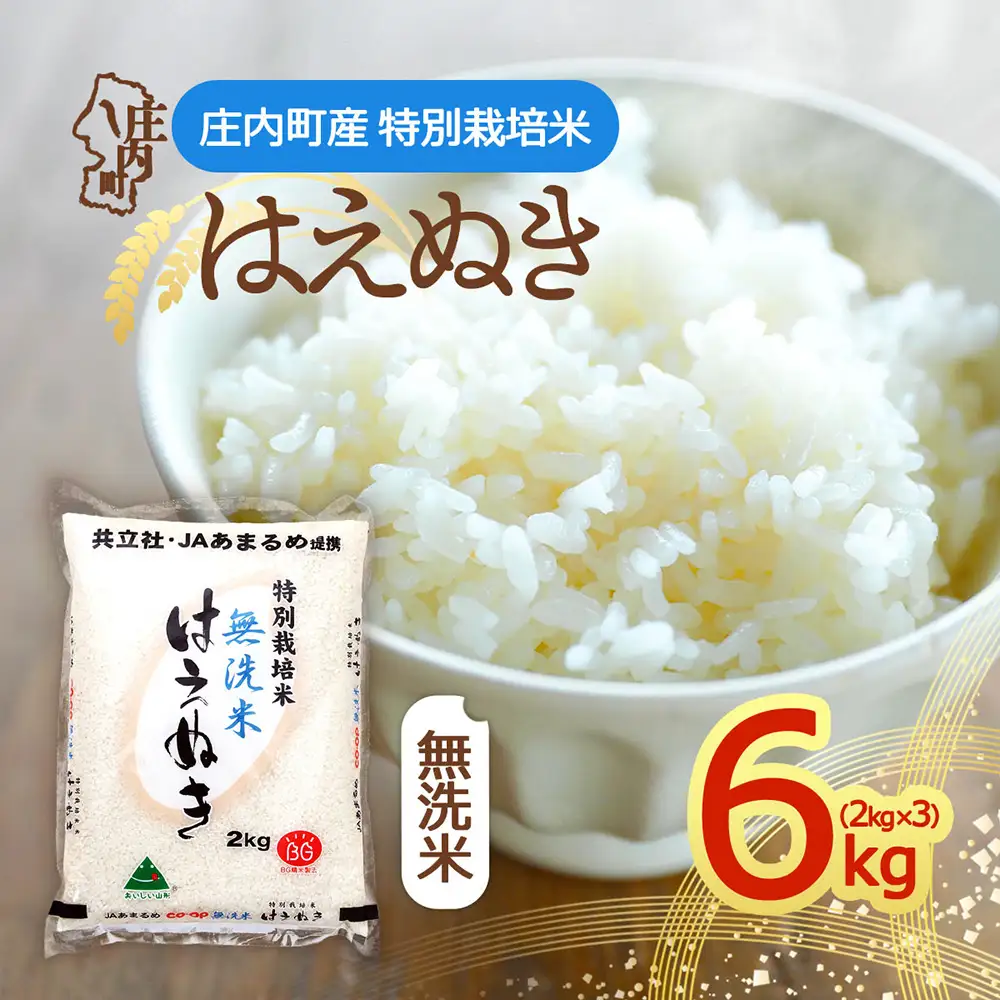 【令和8年産】特別栽培米 はえぬき 無洗米 6kg 2kg×3袋 庄内町産 余目産 余目町農協 あまるめ ブランド米 米 国産 単一原料米 山形 庄内平野