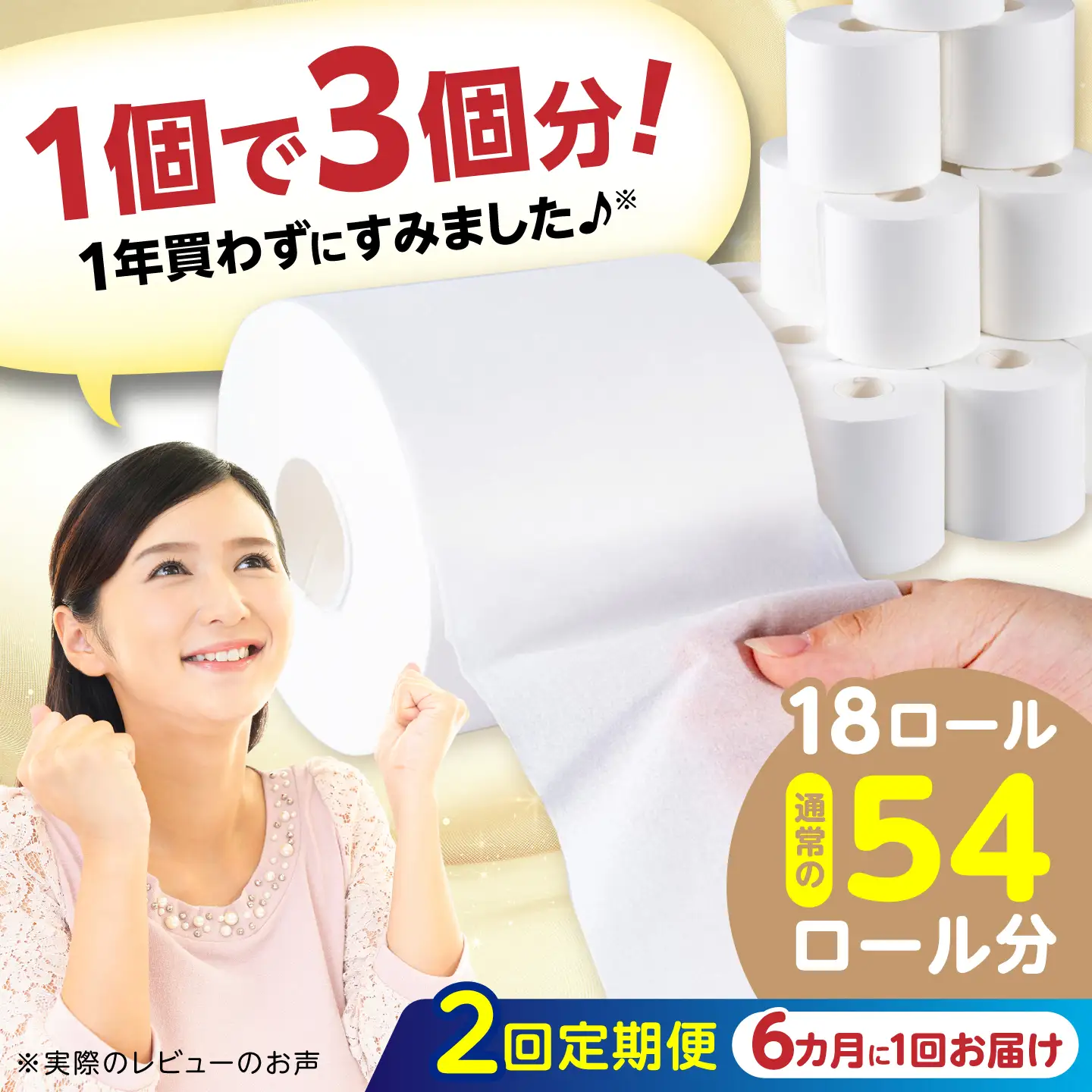 【2回定期便・6カ月に1回発送】 3倍長持ち トイレットペーパー サンハニー (無地ホワイト) 【機能素材株式会社】[ATAA028]