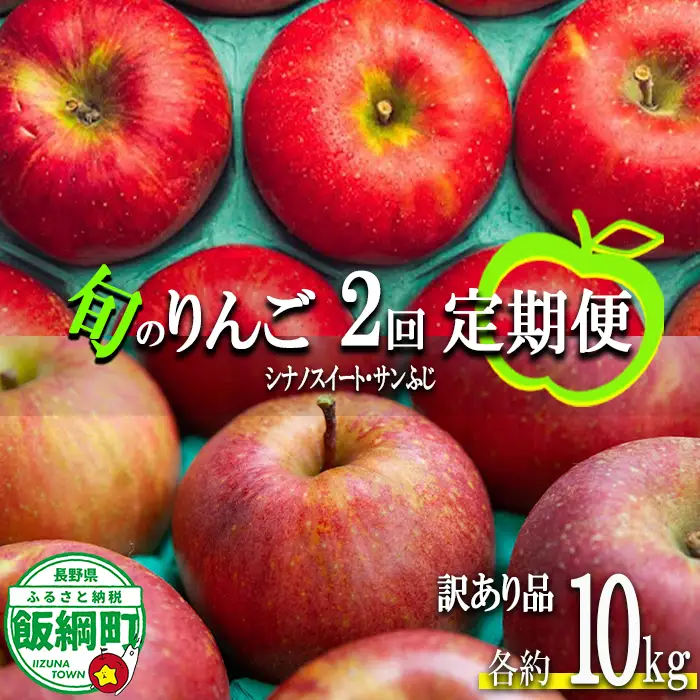旬のりんご 【 定期便 】 訳あり 10kg × 2回 原山農園 沖縄県への配送不可 2026年10月中旬頃から2026年12月下旬頃まで順次発送予定 令和8年度収穫分 シナノスイート サンふじ 長野県 飯綱町 [2026]