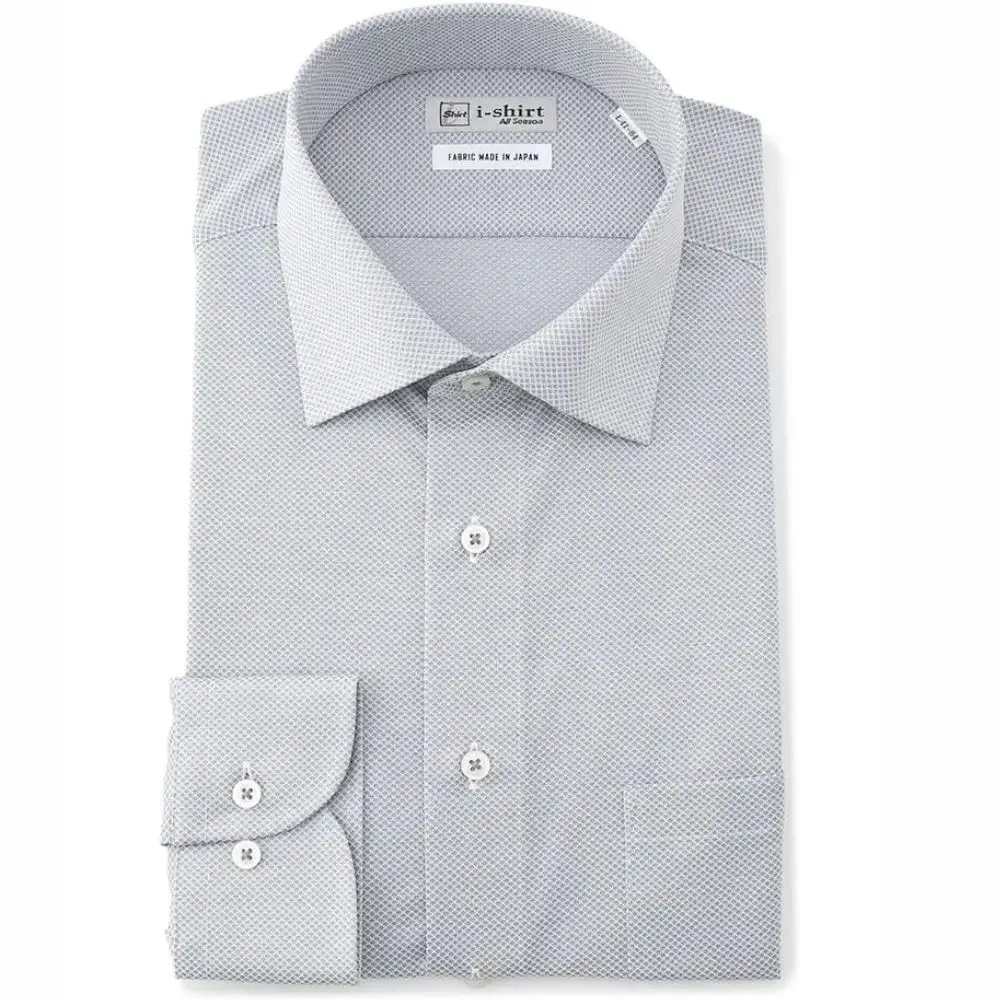 ［P.S.FA］i-shirt（アイシャツ）メンズ 長袖 ロンビック柄 セミワイド M.グレー Sサイズ（首回り37cm／裄丈80cm）