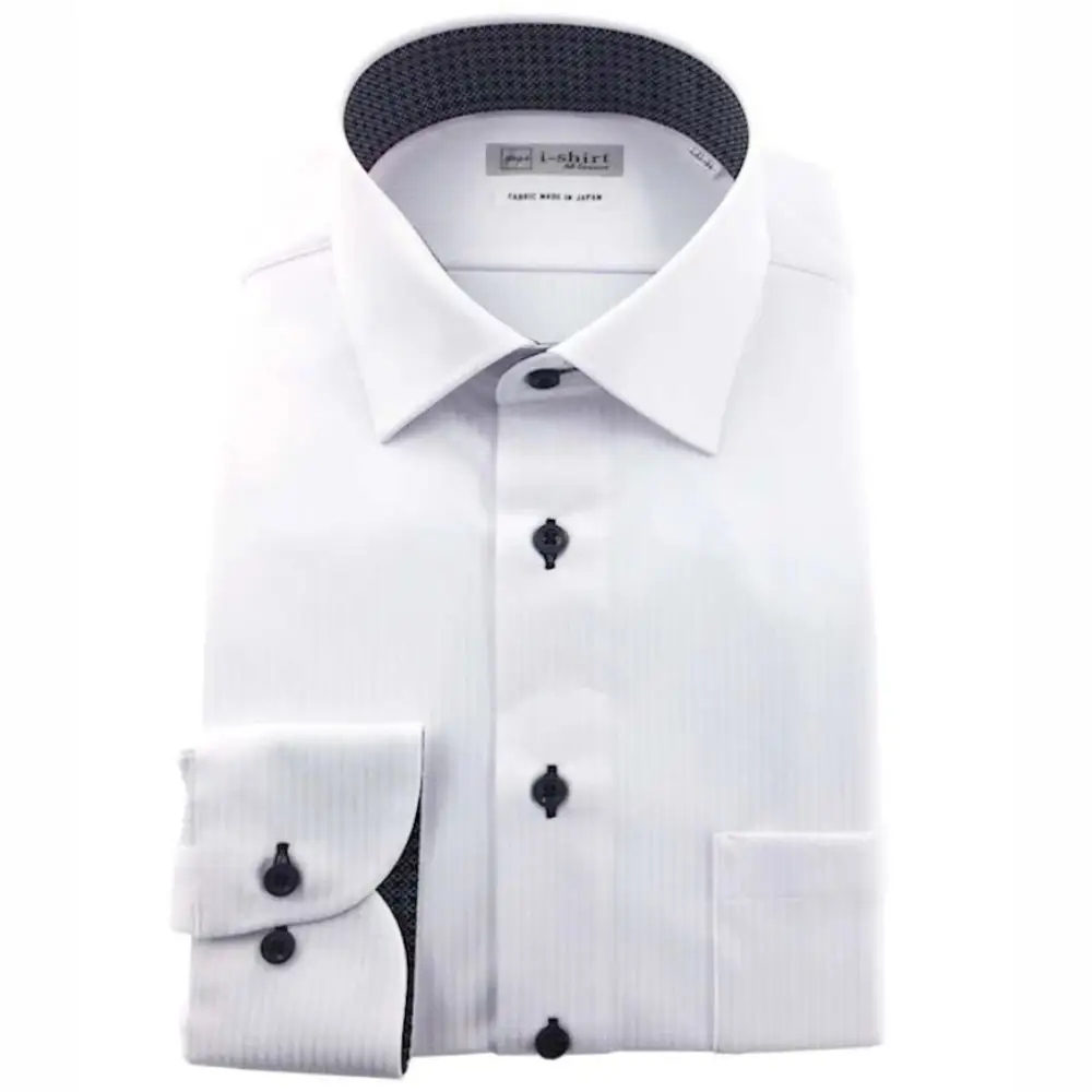 ［P.S.FA］i-shirt（アイシャツ）メンズ 長袖 シャドーストライプ セミワイド ホワイト LLサイズ（首回り43cm／裄丈86cm）
