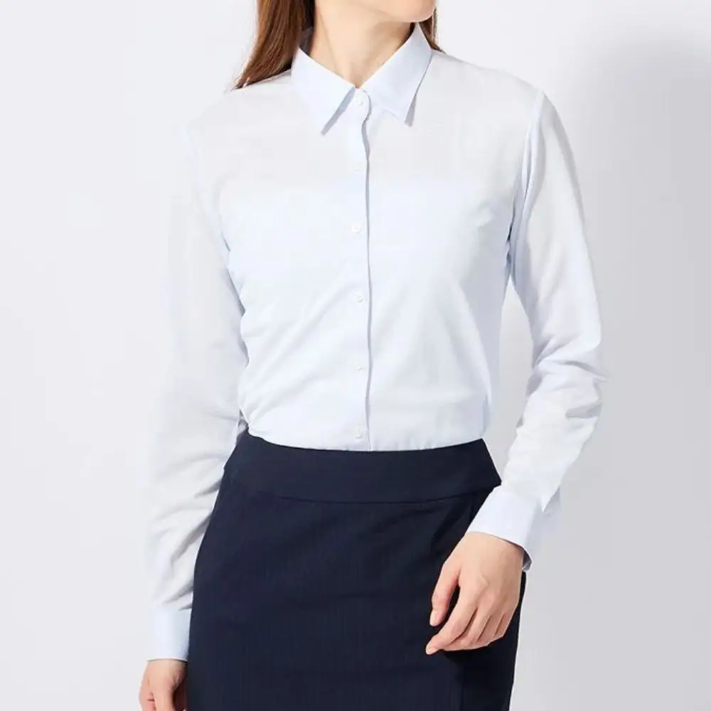 ［P.S.FA］i-shirt（アイシャツ）レディース 長袖 ダイヤ柄 レギュラー サックス 9号（首回り38.5cm／裄丈75cm）