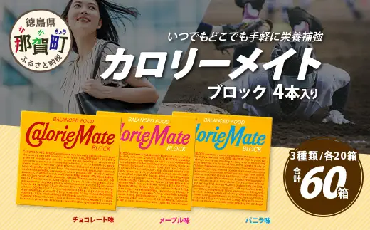 カロリーメイト ブロック 4本入り 3種類 各20箱 計60箱 【大塚製薬 チョコ バニラ メープル 5大栄養素 徳島県 那賀町 非常食 常備食 災害 新生活 備蓄 長期保存 栄養食】MS-9-2