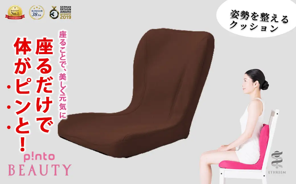 姿勢を整えるクッションpinto beauty(ブラウン) 座椅子 座布団 骨盤矯正 疲労 腰痛 肩こり 猫背 デスクワーク 在宅【m44-06-A】【ピーエーエス】