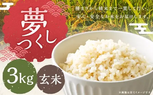 夢つくし 3kg 玄米 お米 米 こめ コメ 飯 ご飯 おにぎり 国産 福岡県産