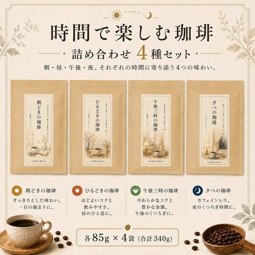 【豆】時間で楽しむ珈琲 詰め合わせ 85g×4袋